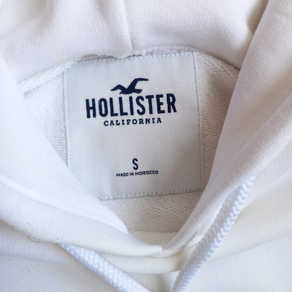 Hollister White Cropped Hoodie Drawstring Hem – Size S - Picture 4 of 6